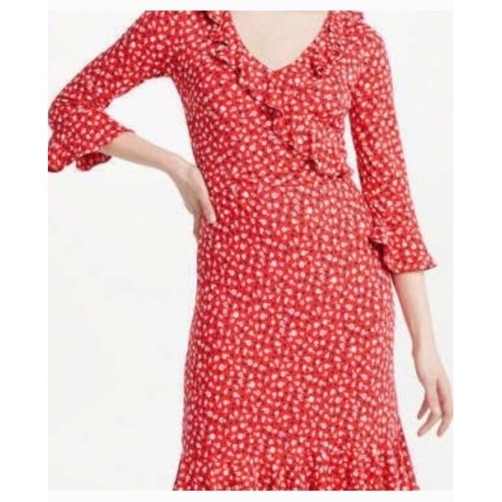 Boden Michaela Jersey Ruffle Midi Dress‎ Women's Sz 16 Ditsy Daisy Coral Pink